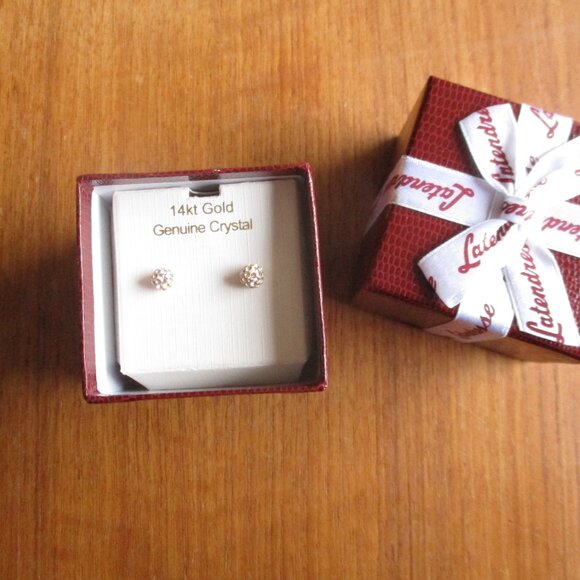 14k gold genuine crysta disco ball stud earrings - Picture 2 of 6